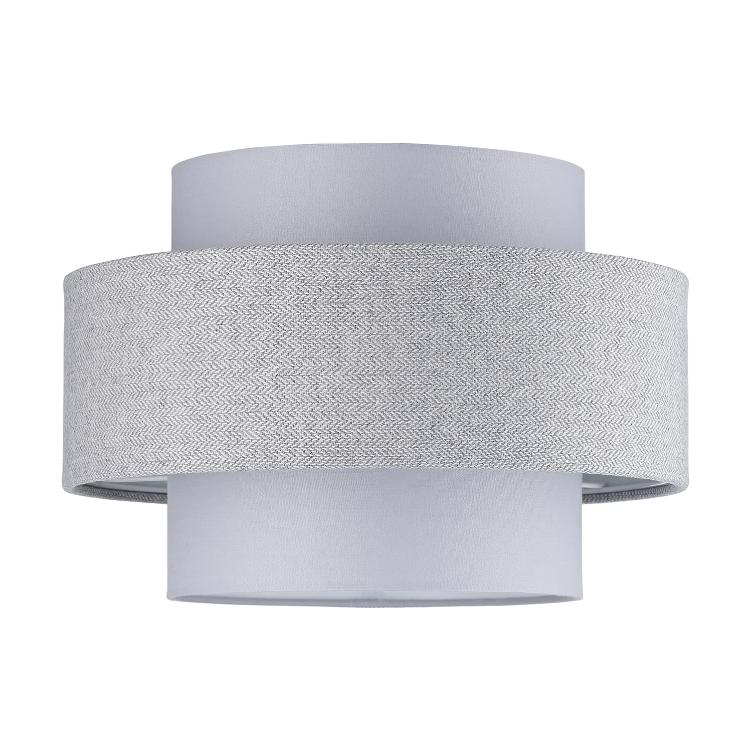 Modern and Sleek Grey Herringbone Linen and Cotton Triple Tier Design Pendant Lamp Shade | 20cm x 30cm by Happy Homewares
