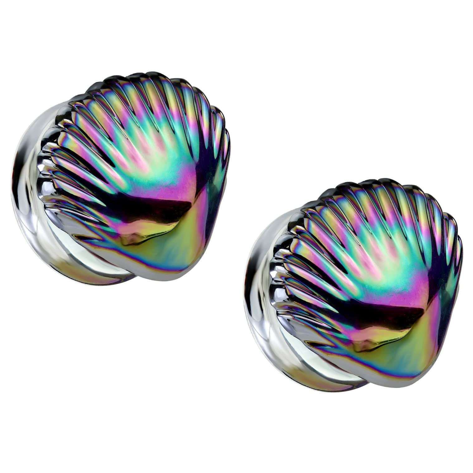 Pierced Owl Iridescent Rainbow Shell Glass Double Flared Plugs, Sold As Pair