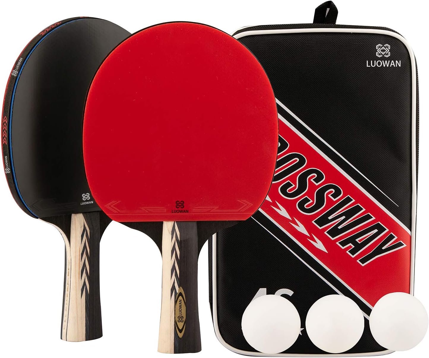 LUOWANHigh-End 4-Star Ping Pong Paddle Pro Soft Sponge Rubber Table Tennis Racket with 3 Balls and Portable Storage Case (2mm)- Set of 2