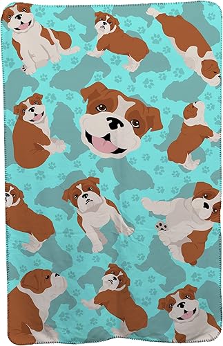 Caroline's Treasures MLM1013TBLT - Manta de viaje suave con bolsa de bulldog inglés rojo y blanco, manta de campamento para interiores y exteriores,