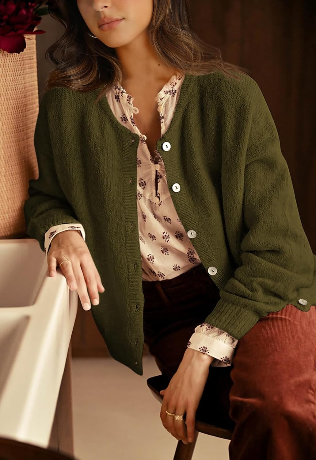 PRETTYGARDEN Long Sleeve Crewneck Button Down Womens Sweaters Spring Open Front Chunky Cardigan Sweaters for Women 2026 - Image 5