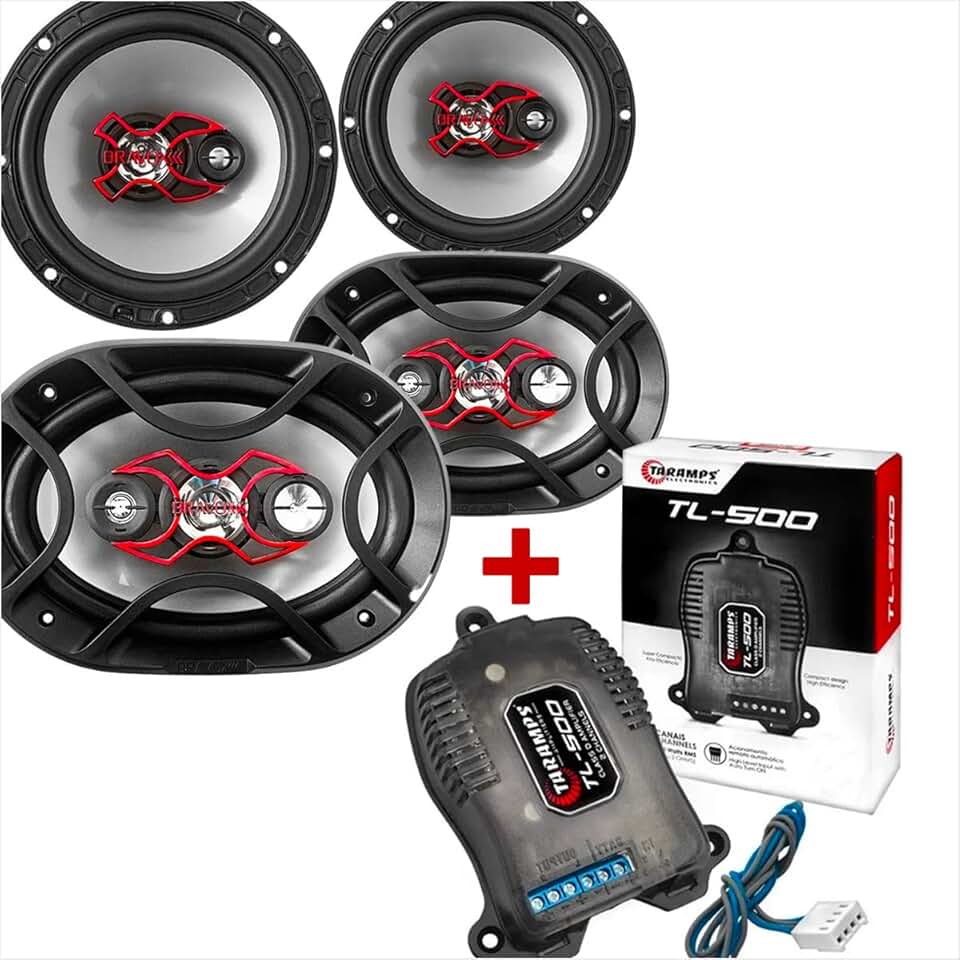 Kit Facil Bravox, 4 Alto Falantes + TL500 Módulo Taramps; Som Automotivo Completo, 6 e 6x9 Polegadas; 240 Watts Rms + 2 Canais de 45 Watts cada para Portas Dianteiras e Tampão Carro