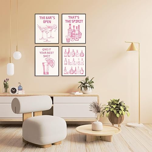 Miniatura 6 de Locomiss Pósteres artísticos de pared de barra rosa, impresión artística de pared retro con alcohol Martini para el hogar, bar, carrito, sala de