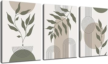 Boho Canvas Wall Art for Bathroom Green Bohemian Wall Decor for Bedroom Living Room Modern Home Office Decor Ready to Hang 12 x 17.5 Inch 3 Panels