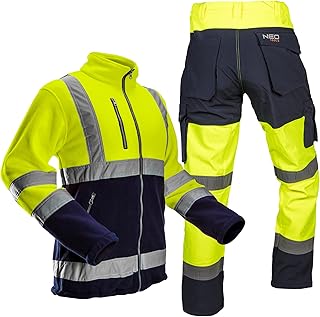 Herren Set Warnschutz-Arbeitshose + Arbeits Fleece Jacke | Hose wasserfest (Wassersäule 8000 mm) Hose aus Softshell mit Fleece-Innenfutter, Gelb, S-2XL