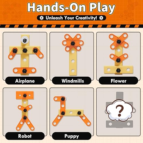 Miniatura 6 de KidBloom Juego de herramientas para niños con mochila, 50 herramientas de simulación para niños pequeños con taladro de juguete electrónico, casco