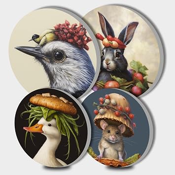 4 Pieces Family Round Stove Burner Covers Set ,2 Pieces 8 Inches and 2 Pieces 10 Inches,Cute Animals Gas Stove Burner Covers,Electric Stove Burner Covers,Rabbit and Duck Metal Stove Burner Cover Kits