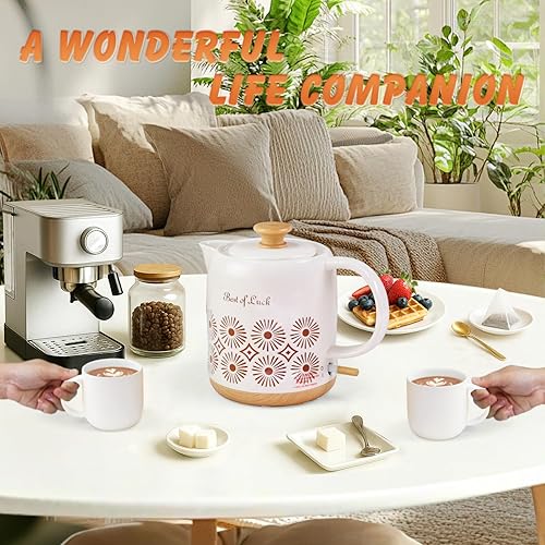 Miniatura 7 de Hervidor eléctrico de cerámica de 1 cuarto de galón, apagado automático, tetera de porcelana, caldera eléctrica de agua caliente con luz LED,