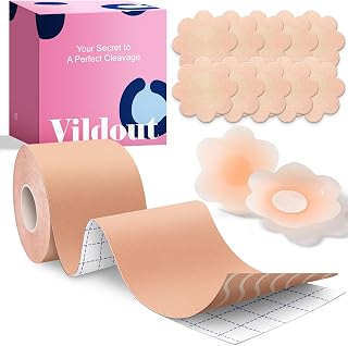 Vildout Boob Tape Kit: Breathable Adhesive Breast Lift Tape with Petals & Covers for A-G Cup Large Breasts - Beige