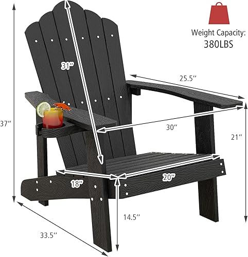 Miniatura 3 de Tangkula Silla Adirondack de gran tamaño, sillas de patio con soporte ajustable para tazas, sillones HIPS con rejillas, resistente a la intemperie
