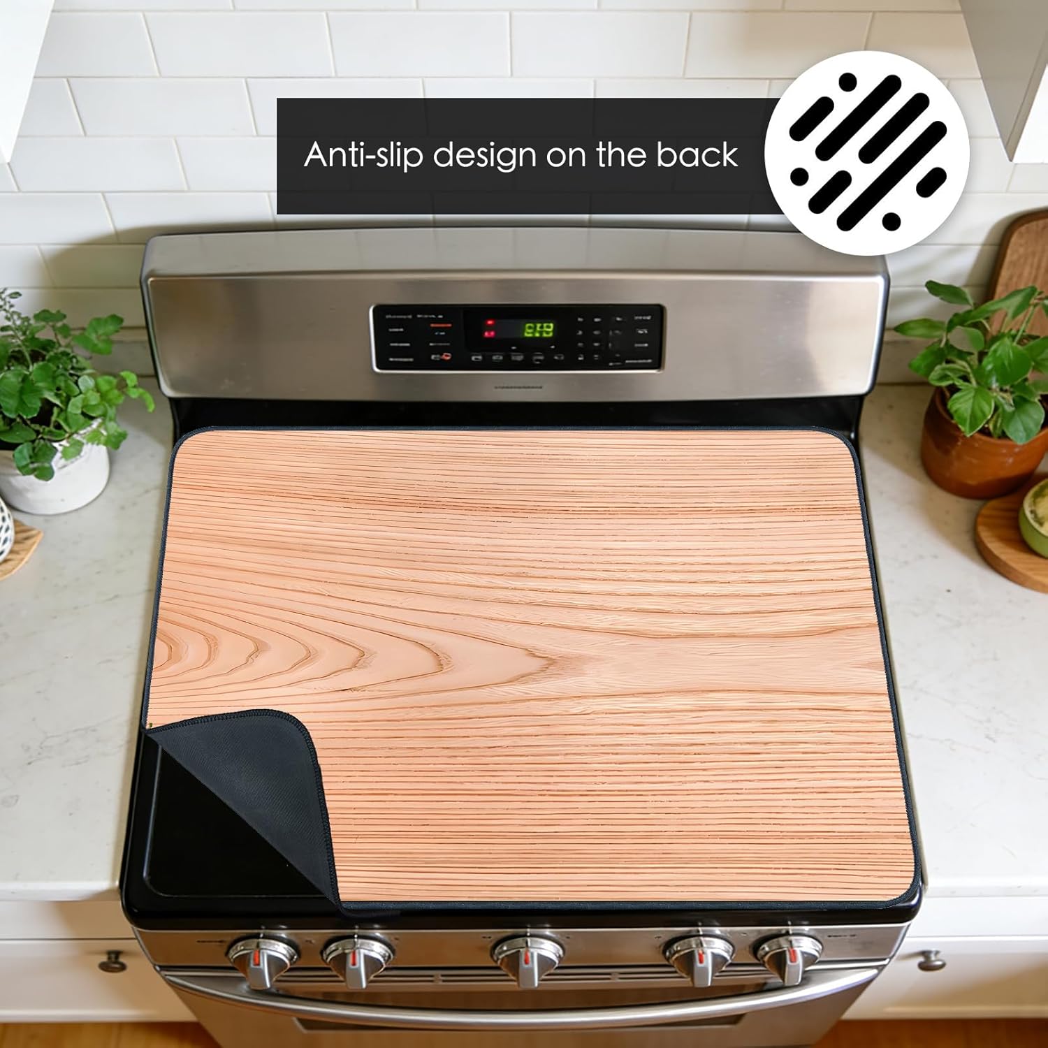 Nuxovilar Stove Top Cover for Electric Stove, 20x28 Inch Polyester Glass Cooktop Protector with Light Wood Grain Texture, for Kitchen Decor & Daily Use Rounded Edge With Rounded Corners