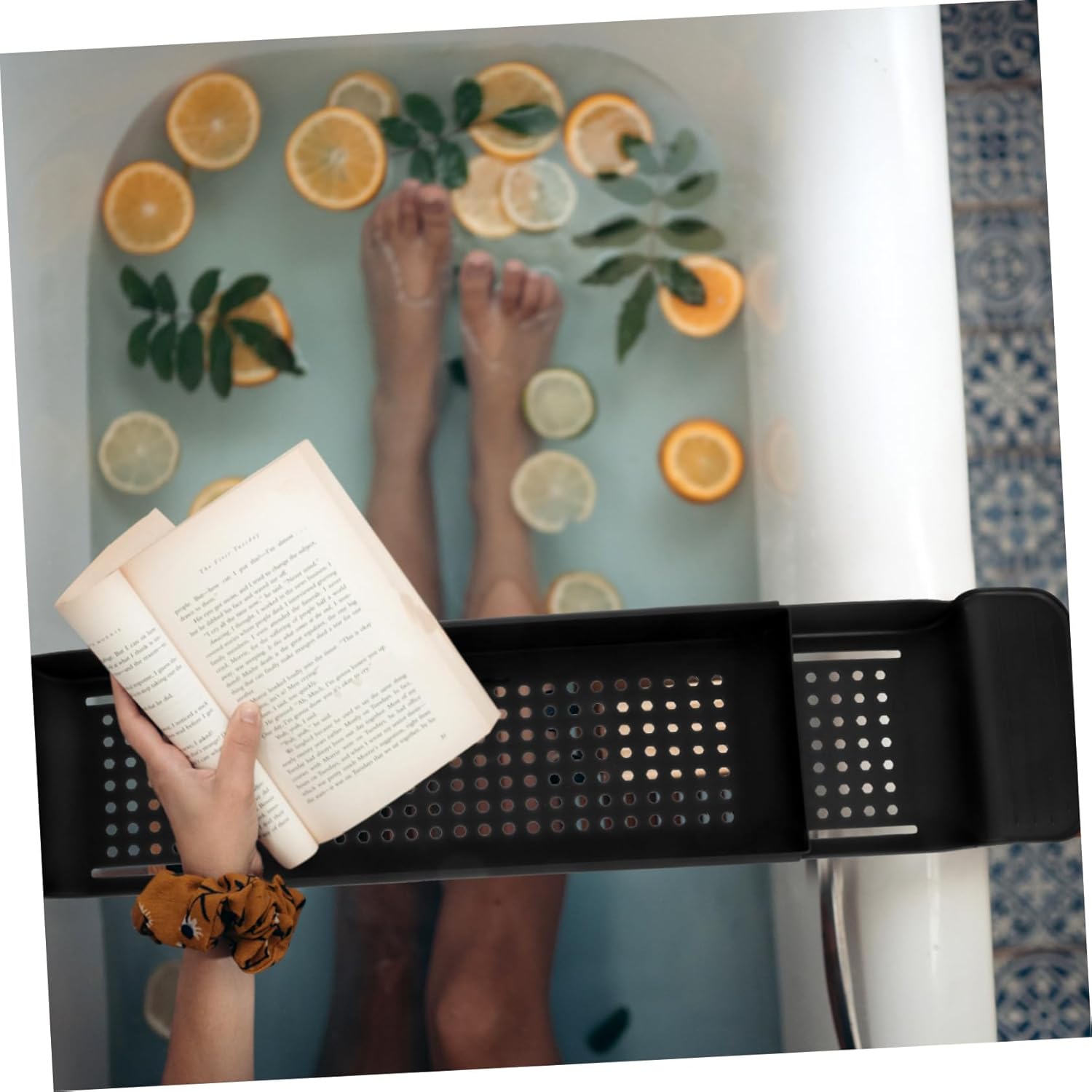 Plastic Bathtub Tray Design Multi-Functional Holder for Wine Phone and for Relaxing Baths and Spa Days Black