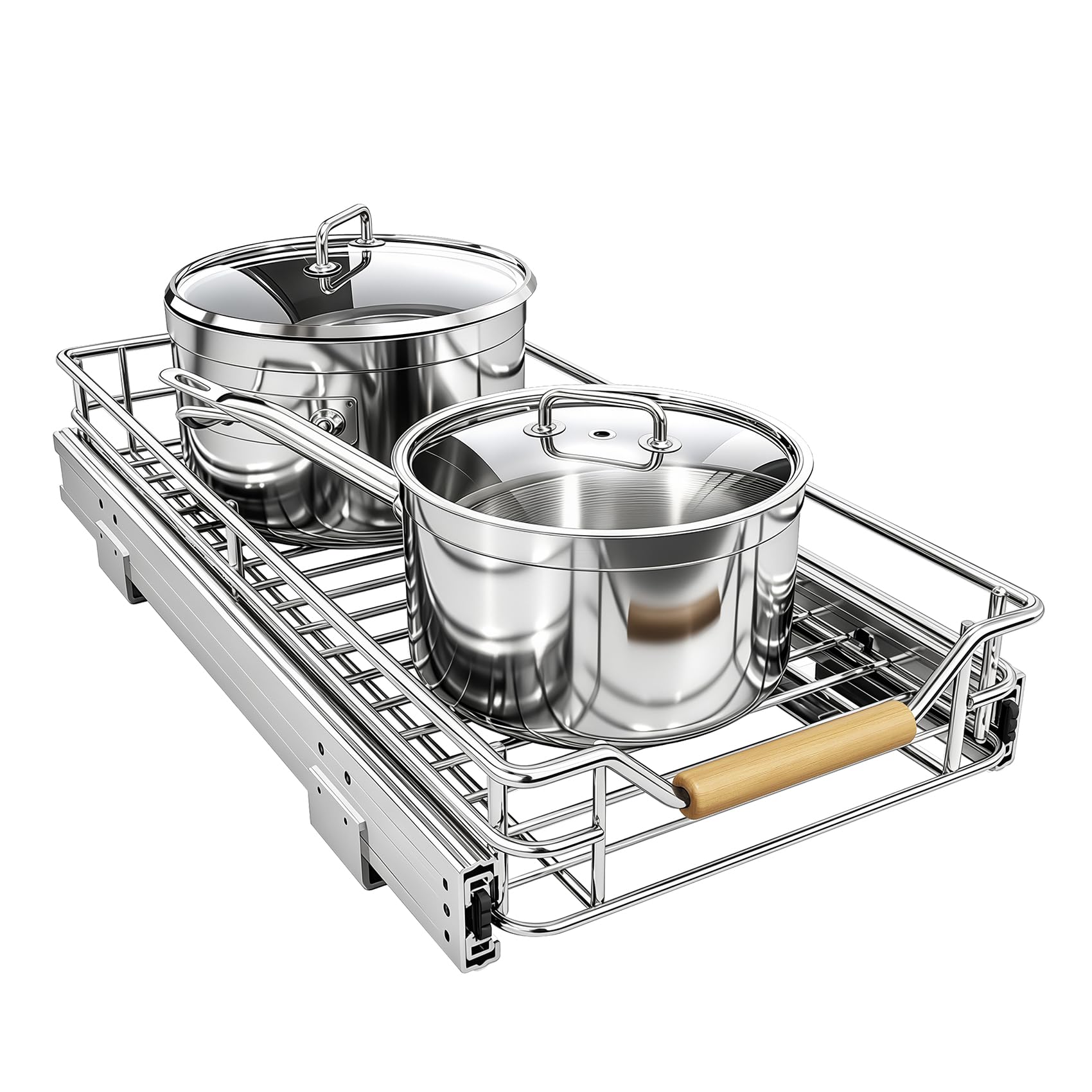 Pull out Cabinet Organizer, 9"W X 21"D, Heavy Duty Smooth Sliding Under Cabinet Shelves for Pots and Pans, Full-Extension Roll out Drawers, Slide out Organization for Home Kitchen Pantry