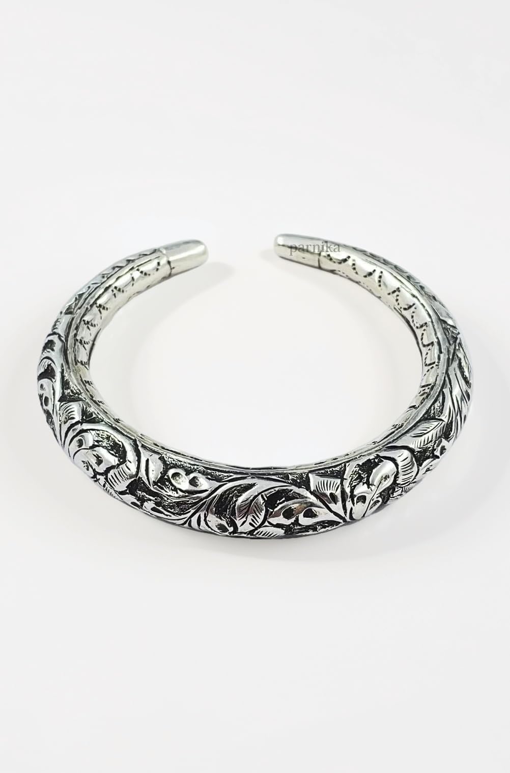 925 Pure Silver Chandi Oxidized Hollow Unisex Adjustable Tribal/Nakkashi Kada Bangle in 92.5 Sterling Silver | Gift For Him & Her |