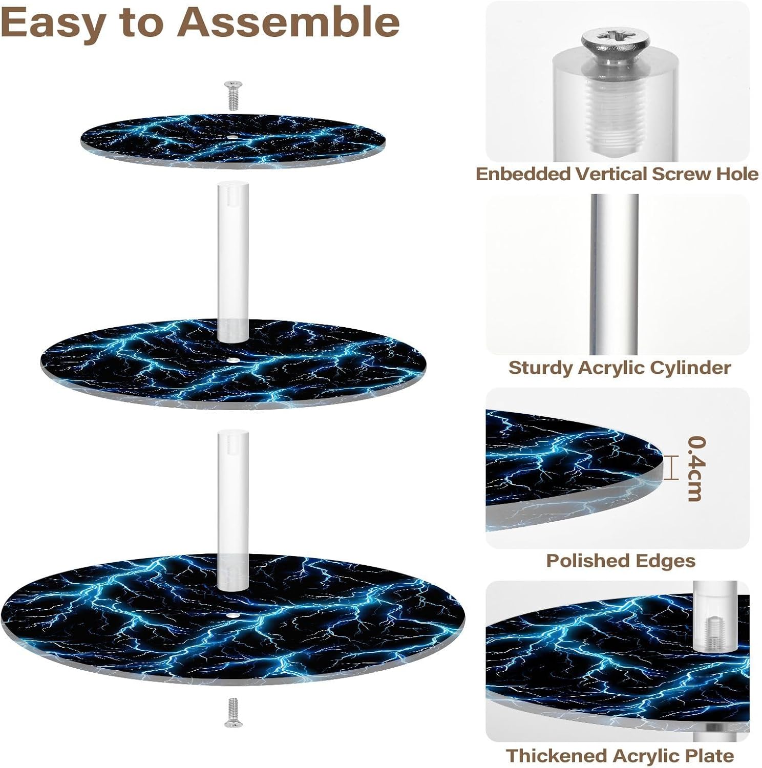 3 Tier Cupcake Stand Glowing Lightning Acrylic Tower Tiered Tray Stand for Wedding Birthday Party Decoration