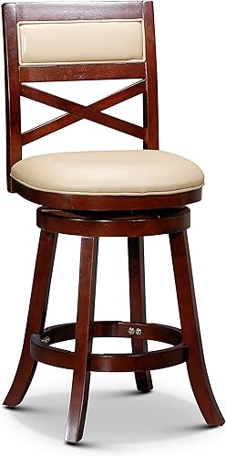 DTY Indoor Living Meeker X - Taburete giratorio de cuero con respaldo adherido, altura de mostrador de 24 pulgadas, acabado cereza, asiento de cuero