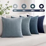 MIULEE Boîte de 4 Couvertures d'oreillers décoratifs bleu foncé Corduroy 18x18 Inch Soft Boho Couvertures d'oreillers rayés Agritourisme moderne Décor pour canapé d'hiver Salon Couch Bed