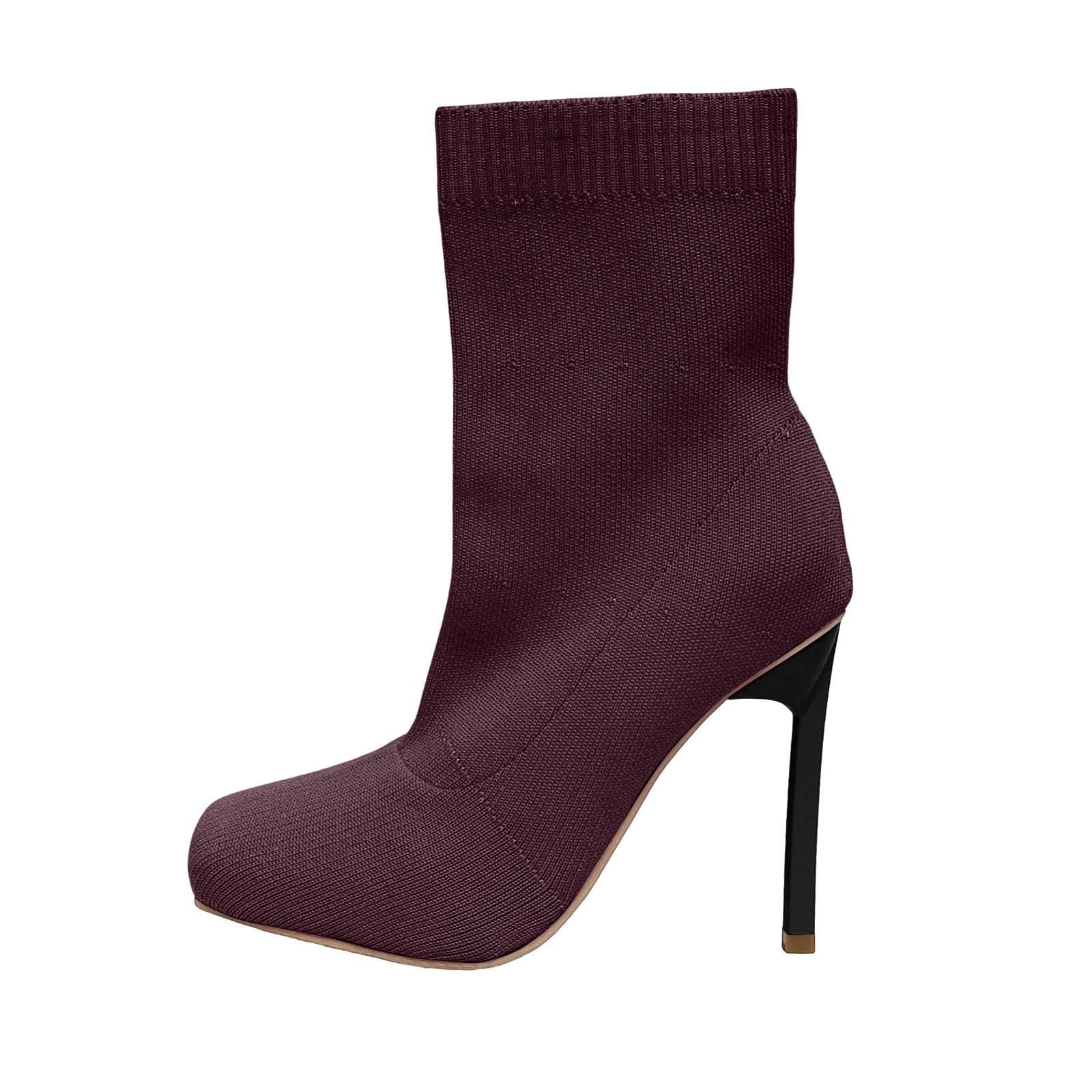 Bottes Mi-Mollet Femme en Maille Textile, Effet Chaussette, Talon Aiguille