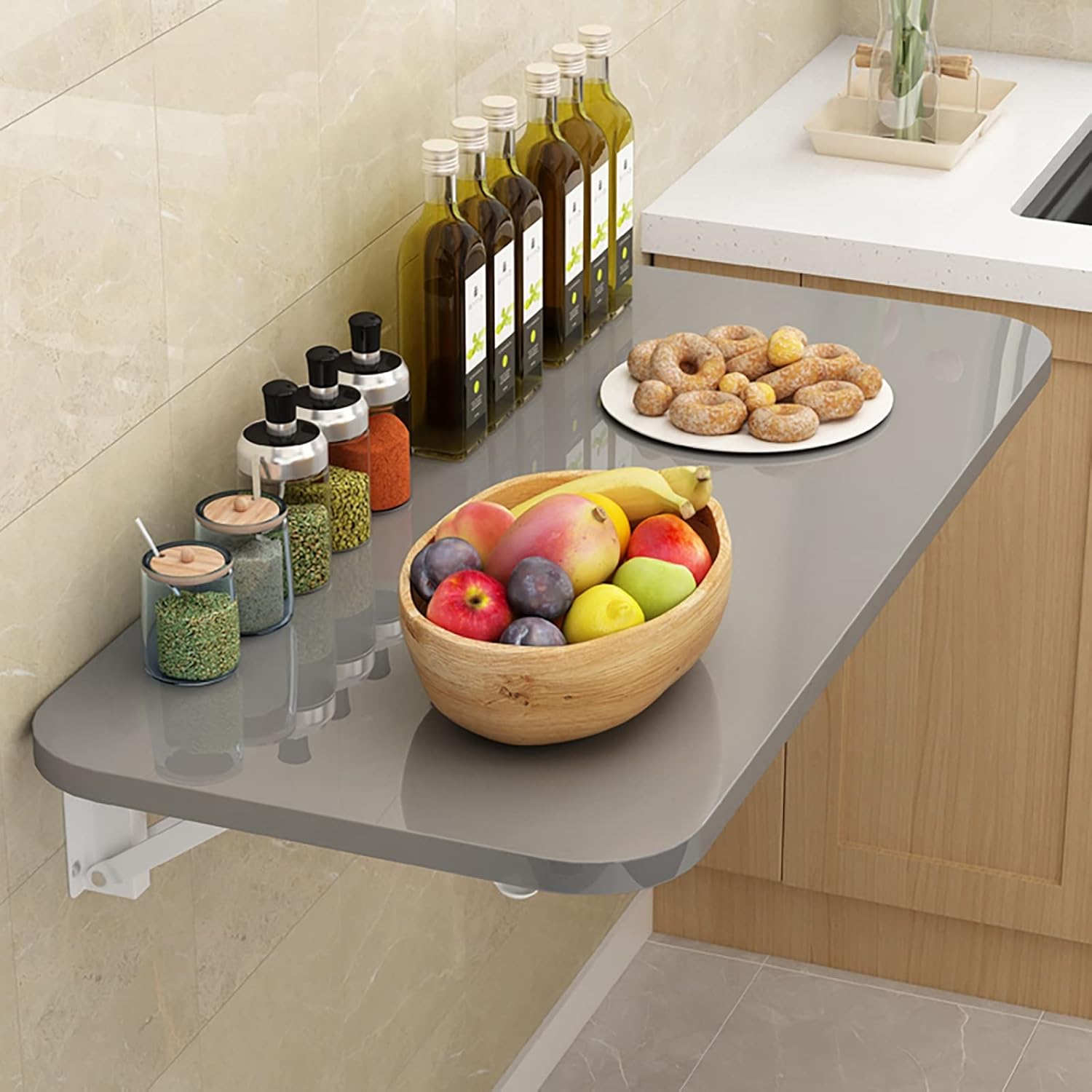 Wall Mounted Folding Desk Drop Leaf Table, Wood Laundry Folding Table Floating Desk