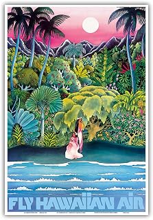 Fly Hawaiian Air - Hawaii Women on the Beach - Hawaiian Airlines - Vintage Airline Travel Poster c.1970s - Master Art Print (Unframed) 13in x 19in