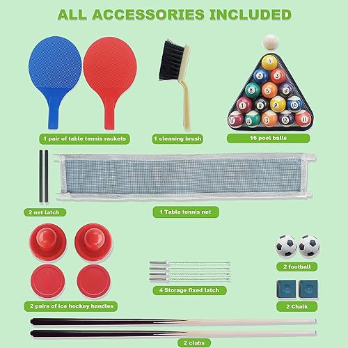 Miniatura 6 de HLC Mesa combinada de juegos multideportiva 4 en 1, mesa de billar, hockey aéreo, mini mesa de tenis de mesa, mesa de fútbol con patas plegables, 4