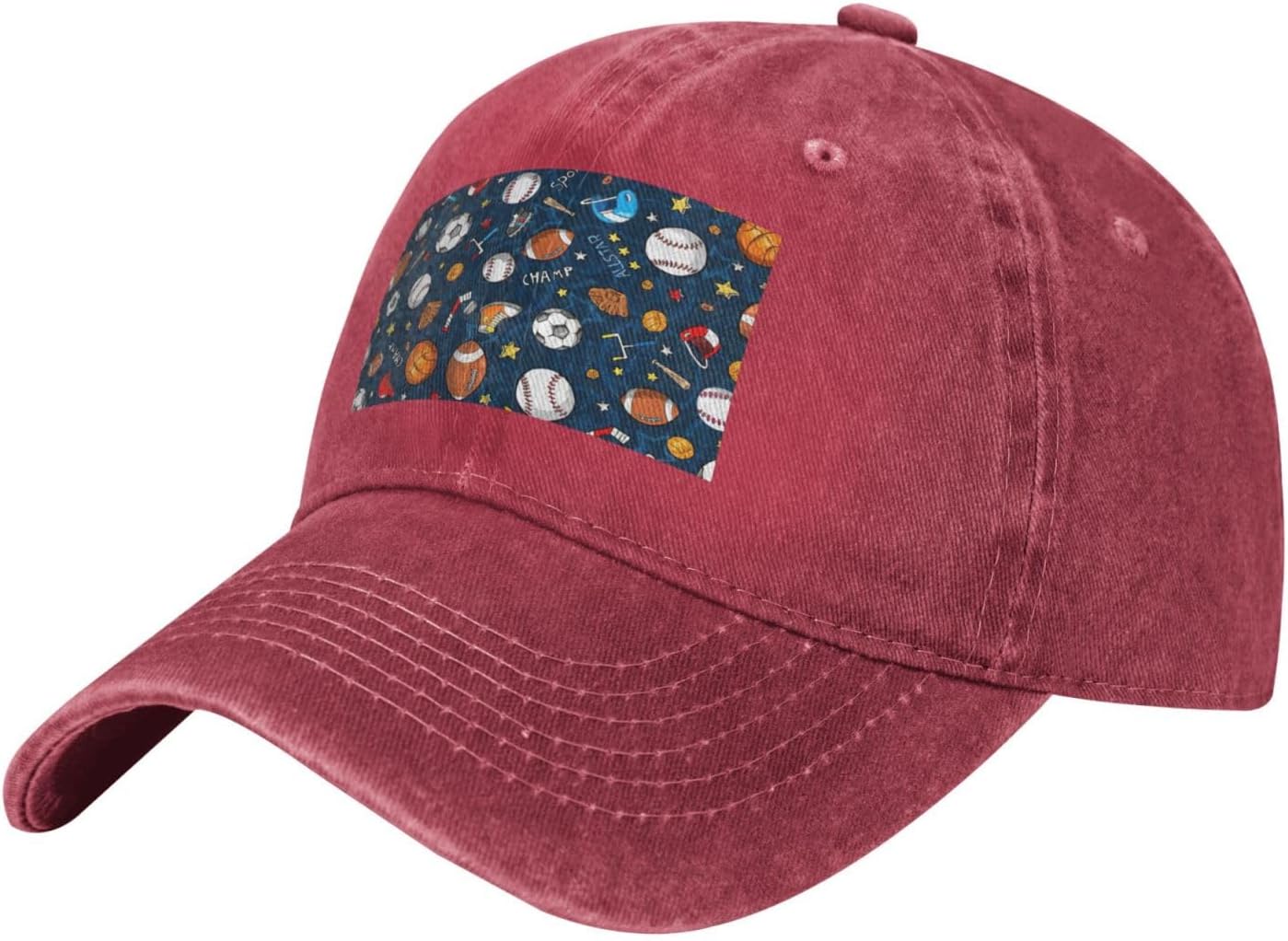 Baseball Basketball Football Hockey Print Fashion Cowboy Hat Baseball Cap Personalized Denim Cap for Unisex Men Women