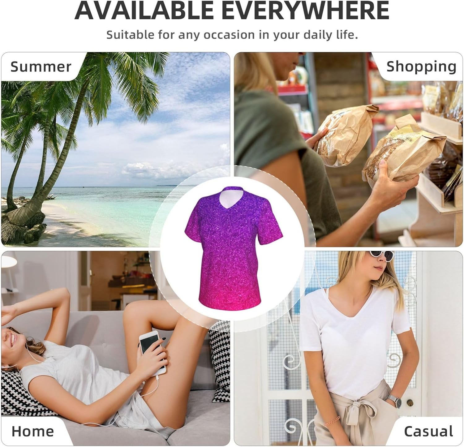 Womens Gradient Sequin Sparkle Print Short Sleeve V Neck T-Shirts Casual Breathable Tee Basic Summer Tops 2026