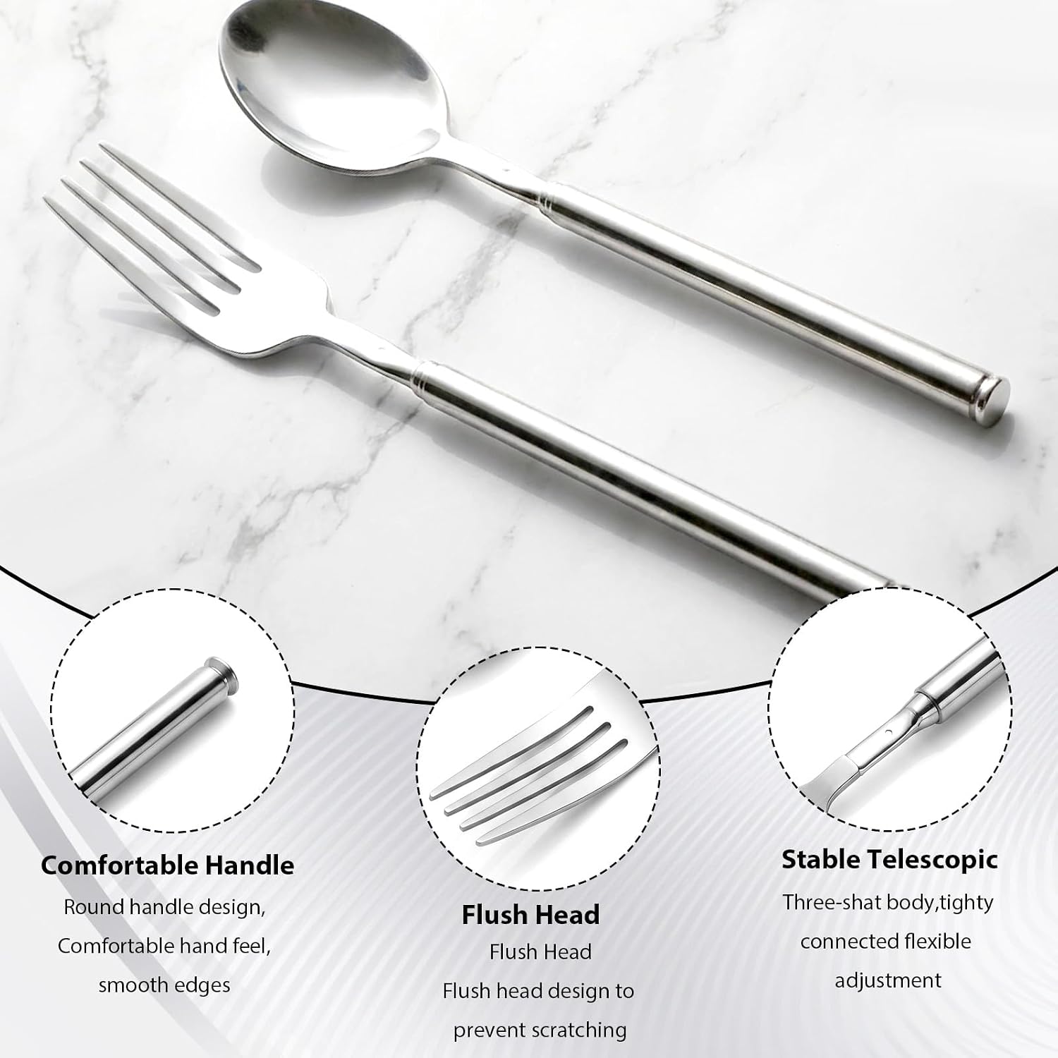 3 Pcs Extendable Fork Set, Stainless Steel Telescopic Forks Extending from 8.7 to 25.4 Inch, Expandable Long Dinner Forks for BBQ Camping Picnic Christmas Party Prank
