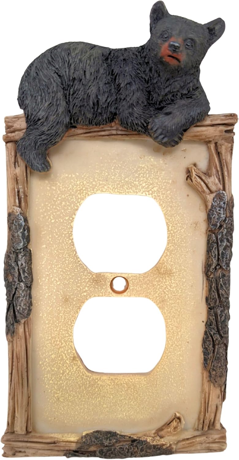 BestGiftEver Black Bear on Logs Duplex Outlet Cover Wall Plate for Cabin Lodge Style Home Decor | Ideal for Nature and Wildlife Lover
