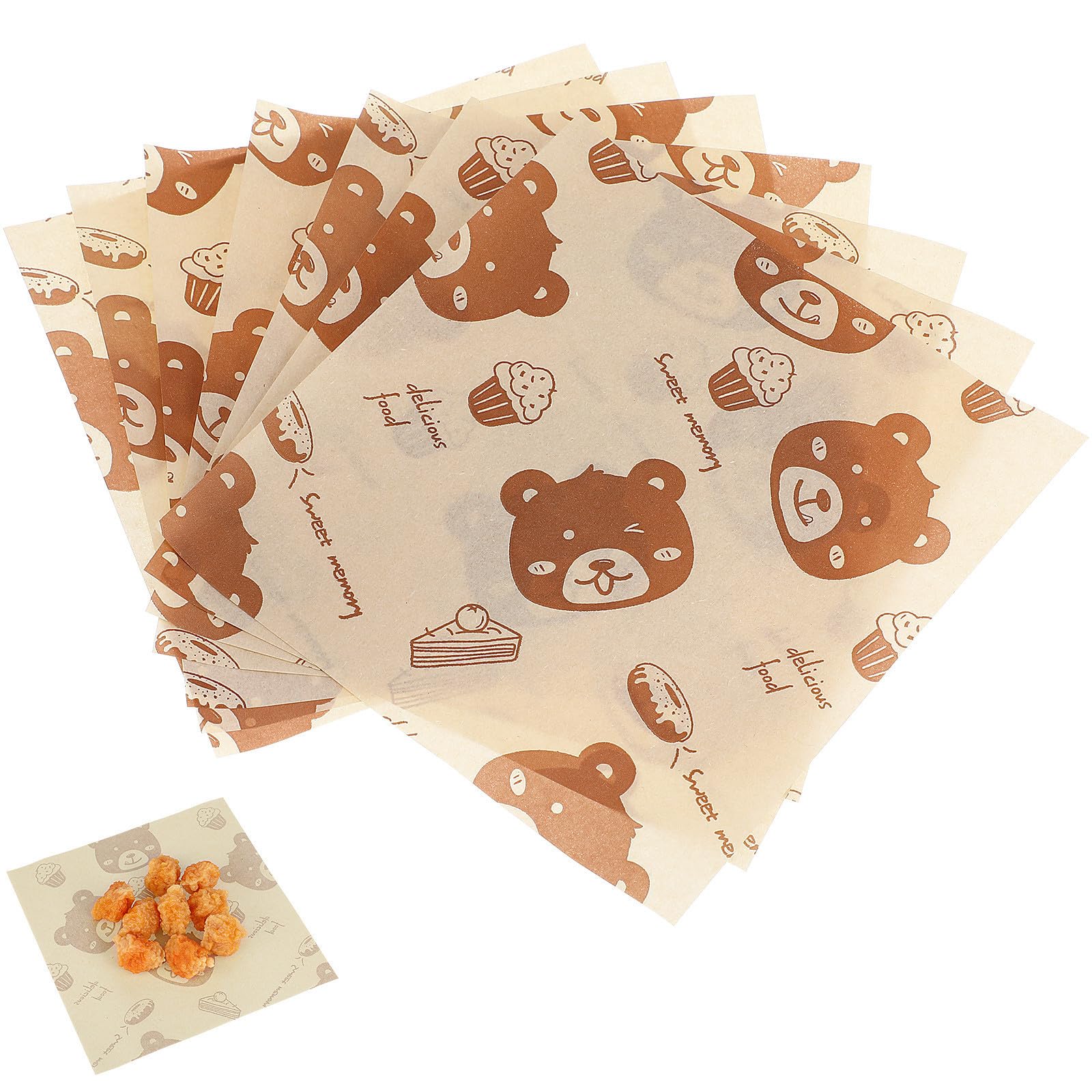 Papel encerado alimentario GANAZONO de 500 piezas 15x15 cm marrón con diseño de rosas