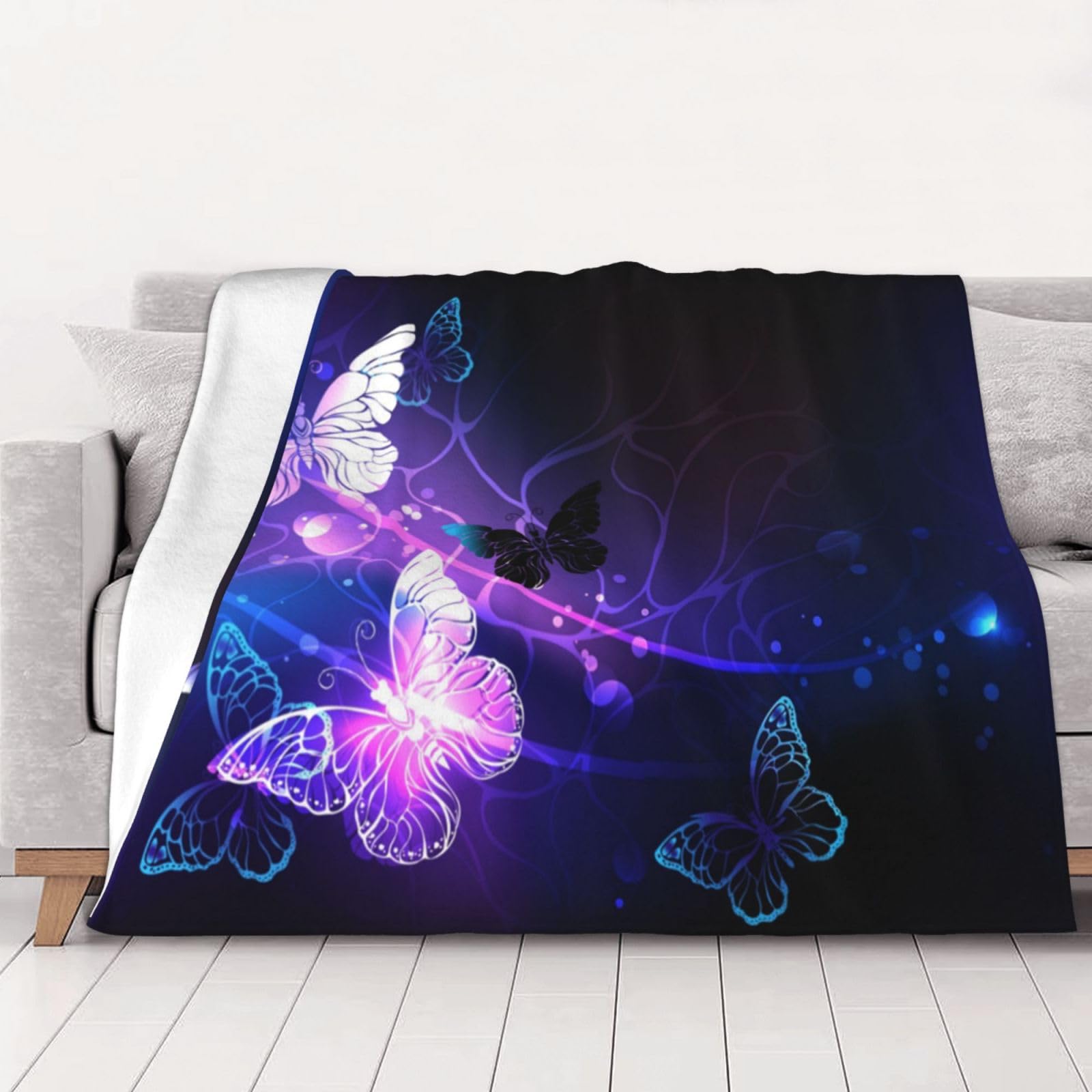 AUBKFELD Background with Night Butterflies Printed Flannel Blanket 200x150 CM, Soft & Warm Throw Blanket for Sofa/Couch/Bed/Car, Gifts for Audlts Women Men