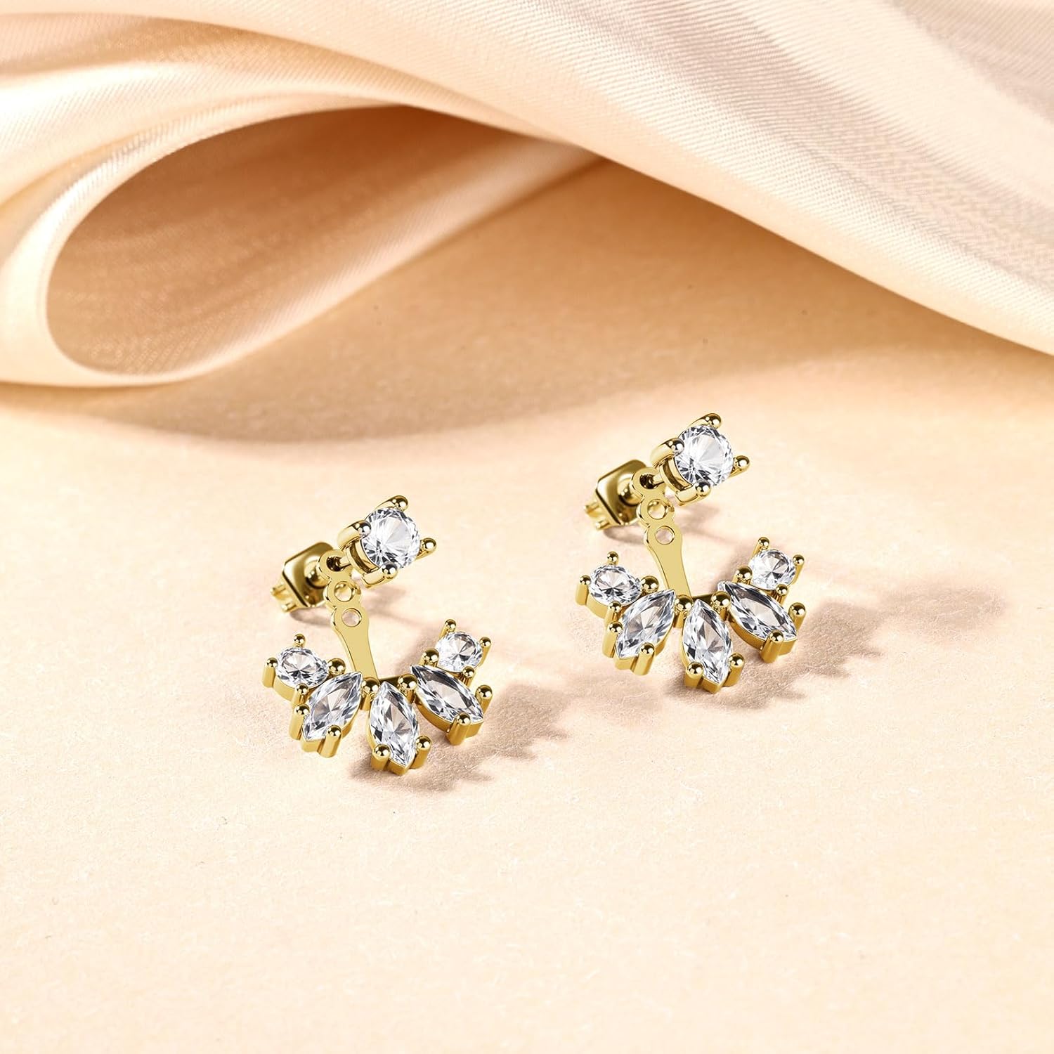 SPORCLO Gold Earrings for Women Hypoallergenic 14K Gold Plated Flat Back Stud Earring Jackets Stacks Set 3 Pairs Surgical Steel Hoop Jewelry Gift - Image 4