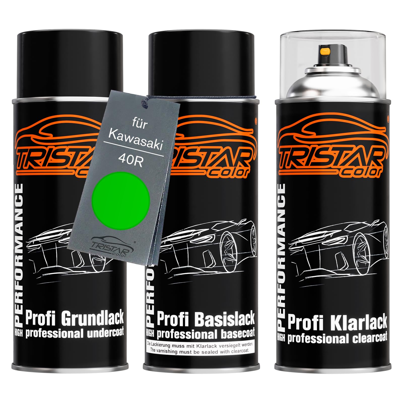 TRISTARcolor Motorcycle paint Spray can set for Kawasaki 40R Golden Blazed Green Perl under + base coat clear coat spray can 400ml