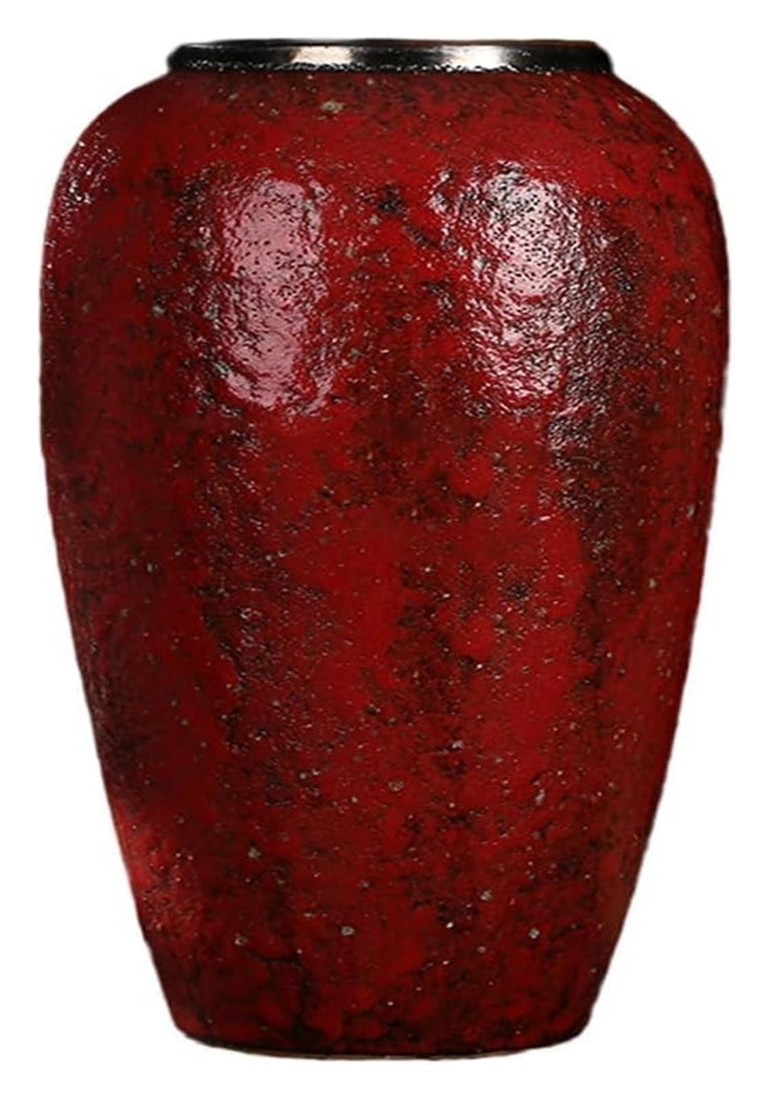 Vase Desktop Ceramic Countertop Simple Retro Red Dried Flower Arrangement Pot Ornament(W17 X H35cm)