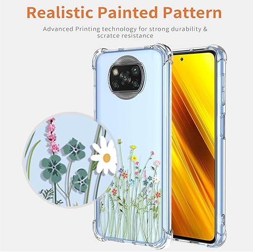 Miniatura 10 de GTBDEKI Funda para teléfono Poco X3 NFCPoco X3 ProPoco X3, M2007J20CG con protector de pantalla, funda transparente con patrones de jardín de