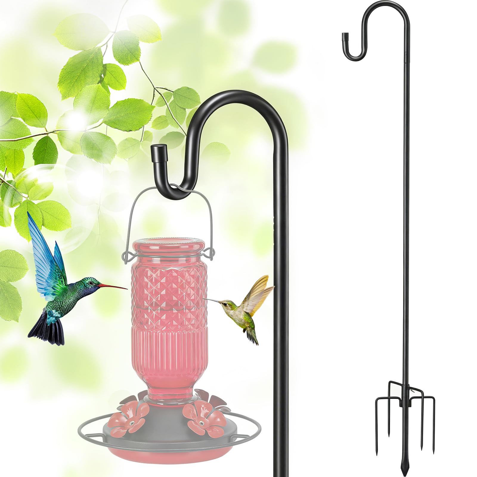 Bird Feeder Pole, 62" Shepherds Hooks for Outdoor, Hummingbird Feeders Stand Heavy Duty with Stable 5-Prong Base, Hanging Plant Shepherd Hook Hanger Stick for Outside Garden Yard Wedding-image-25
