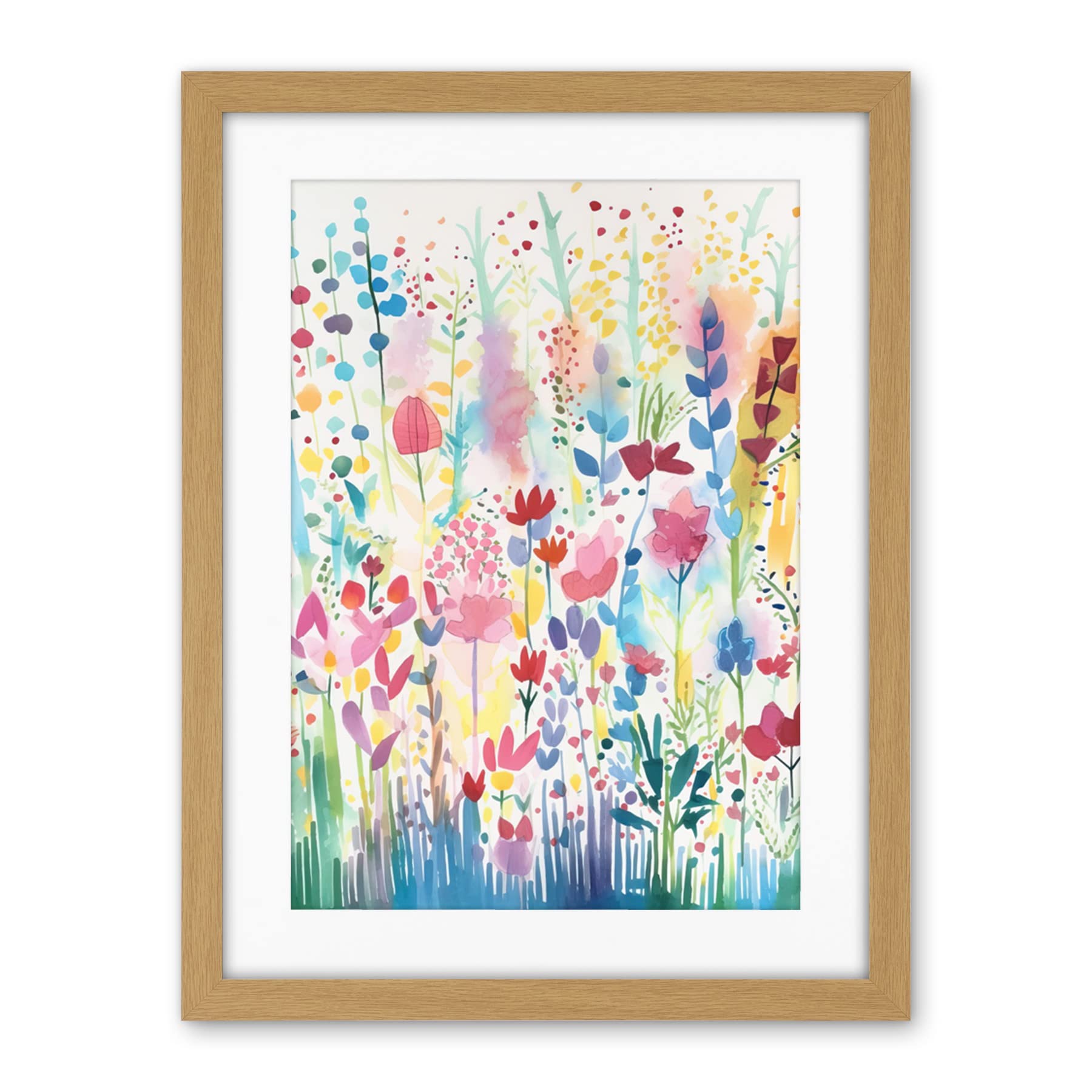 Artery8 Soft Pastel Wildflower Floral Folk Art Artwork Framed Wall Art Print 18X24 Inch