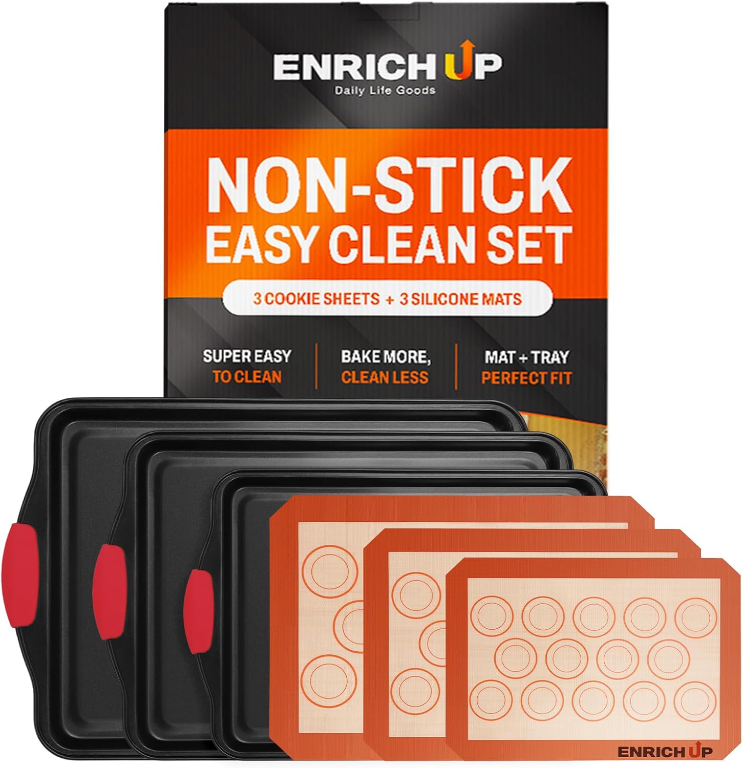 Baking Pans Set – 6-Pcs Non-Stick Silicone Cookie Sheets and Oven Baking Pans – Reusable and Heat-Resistant Bakeware Set – Cookware Set Non-Stick for Macarons, Cookies, Food, Pastry