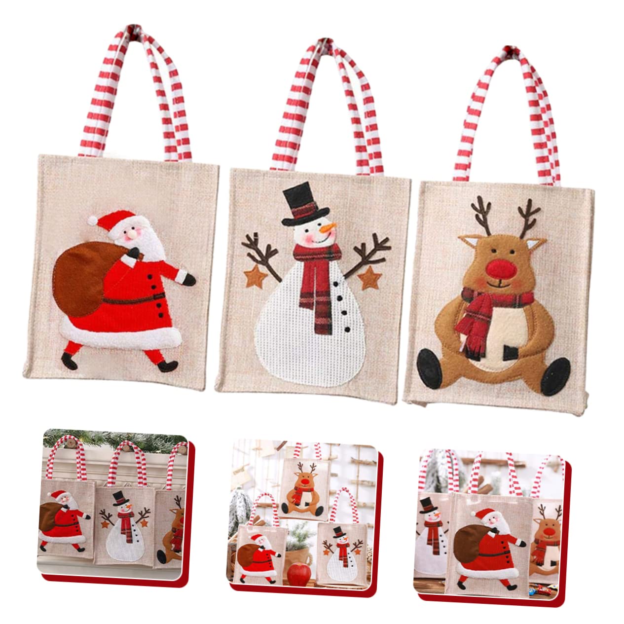 FRCOLOR 9pezzi Sacchetti Di Stoffa Natalizi Eleganti Borse Per Feste Di Natale Con Design Adorabile Per Dolci e Regali Atmosfera Calda e Accogliente Per Tue Celebrazioni Natalizie
