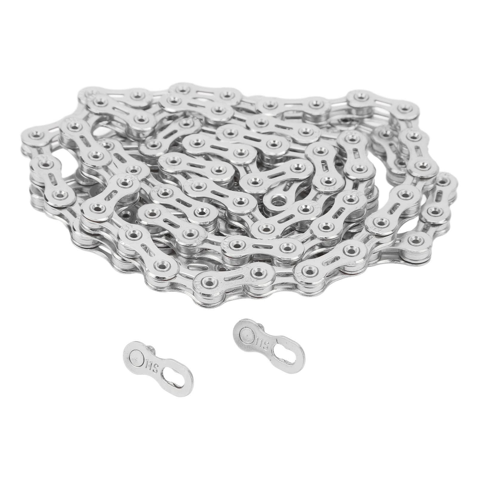Cadena de bicicleta de acero de aleación hueca profesional para bicicleta de carretera de montaña de 11 velocidades (Silver)