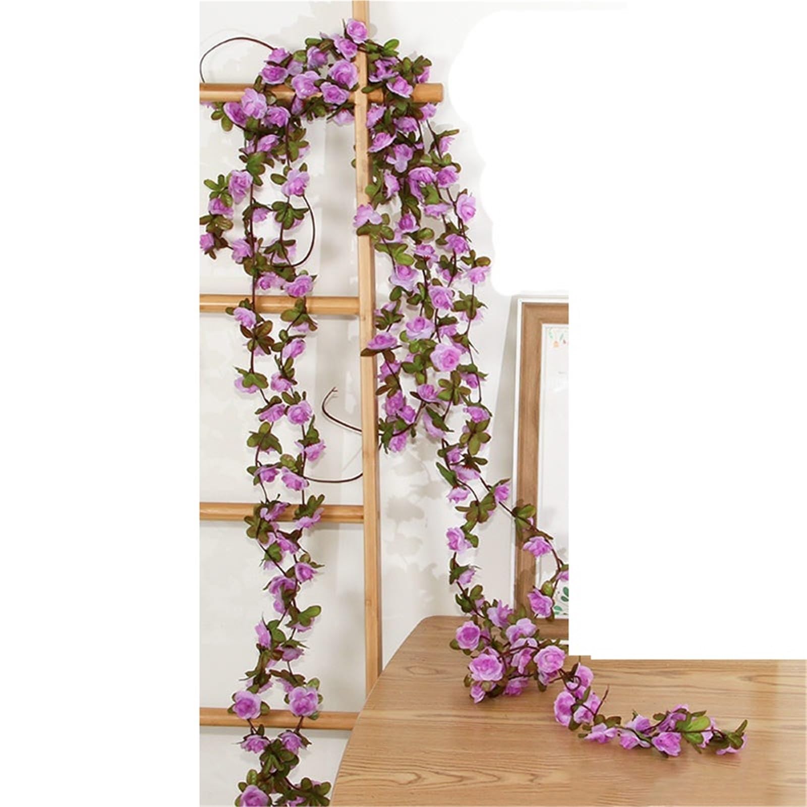 YDYAENIO Fake Rose Flower Hanging Vine 2.4M 45Heads Artificial Rose Vine Flowers With Green Leaves Hanging For Room Wedding Birthday Christmas Wall Arch Decor
