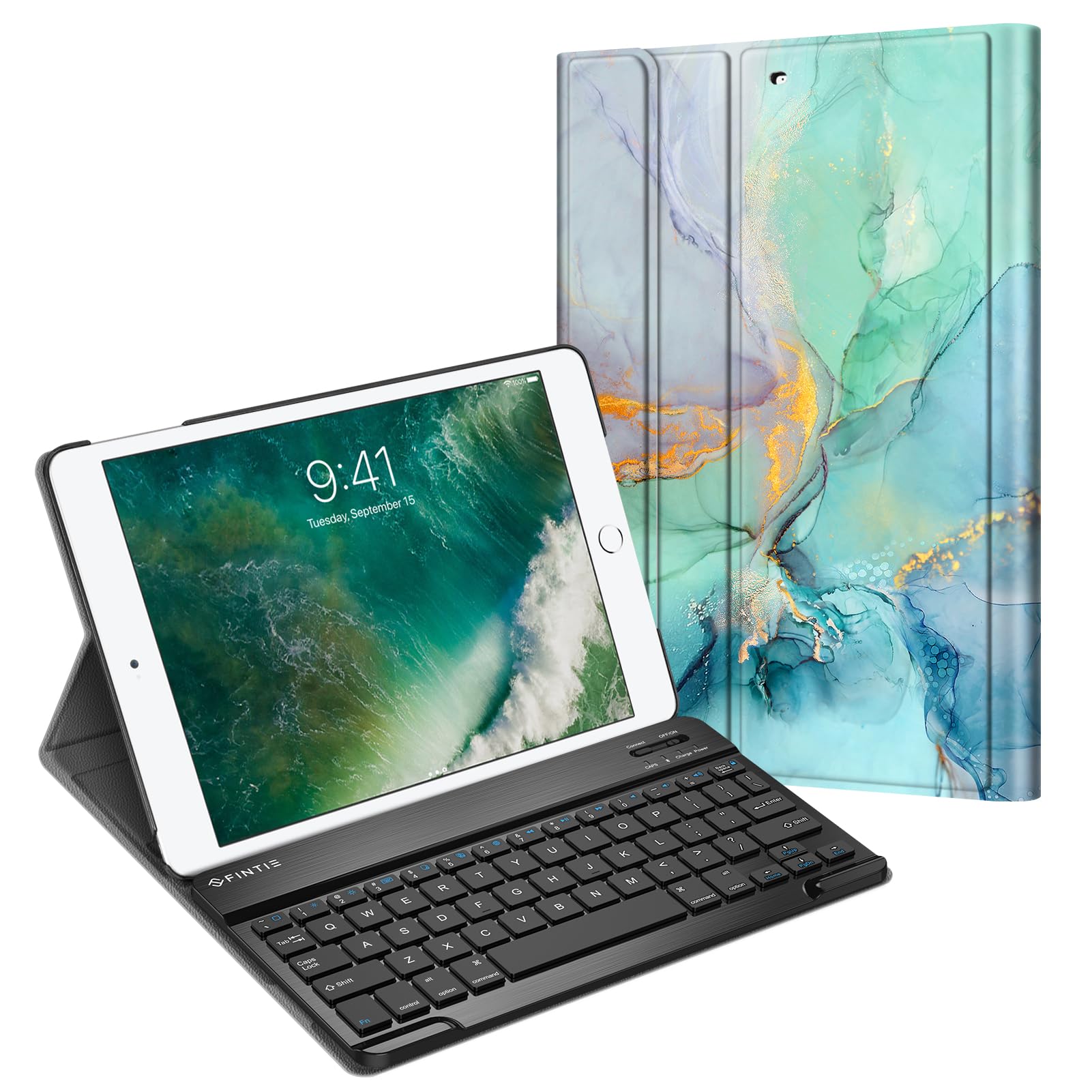 Fintie Keyboard Case for iPad 9.7 2018/2017 / iPad Air 2 / iPad Air - Slim Shell Stand Cover w/Magnetically Detachable Wireless Bluetooth Keyboard for iPad 6th / 5th Gen, Emerald Marble