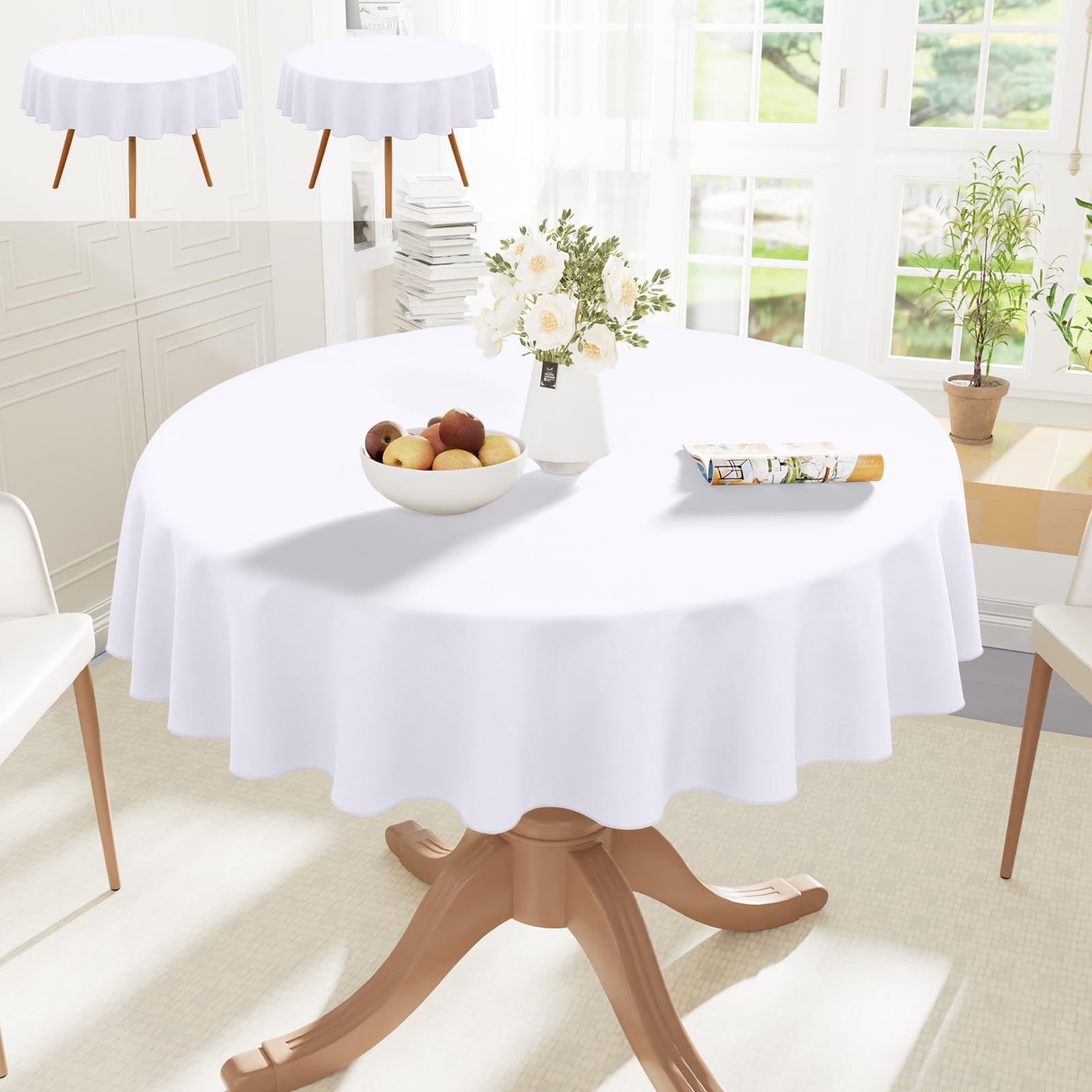 smiry Table Cloth Round 150 cm Pack of 2, Washable Fabric Dining Tablecloth