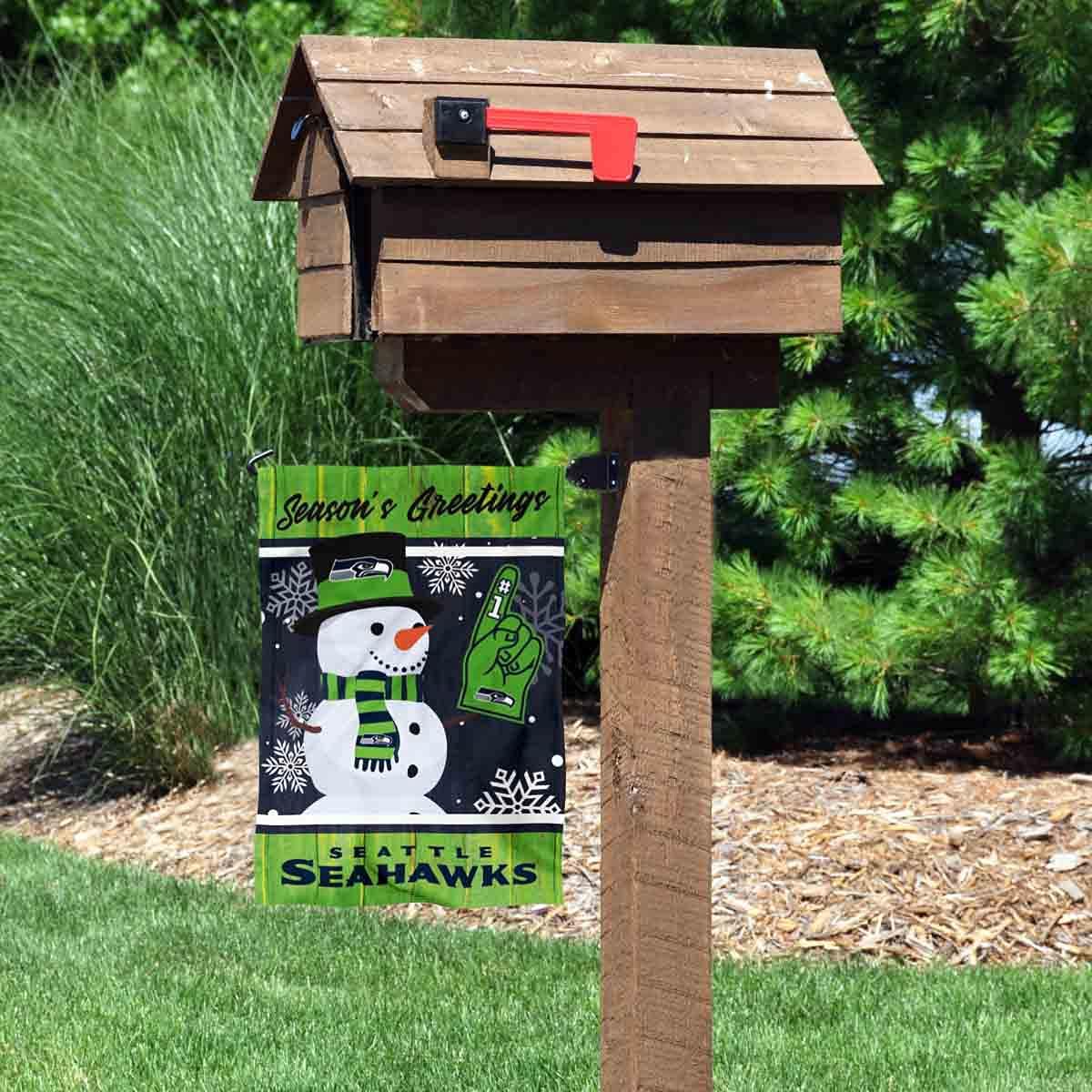 Seattle Seahawks Holiday Winter Snow Garden Flag Double Sided Banner