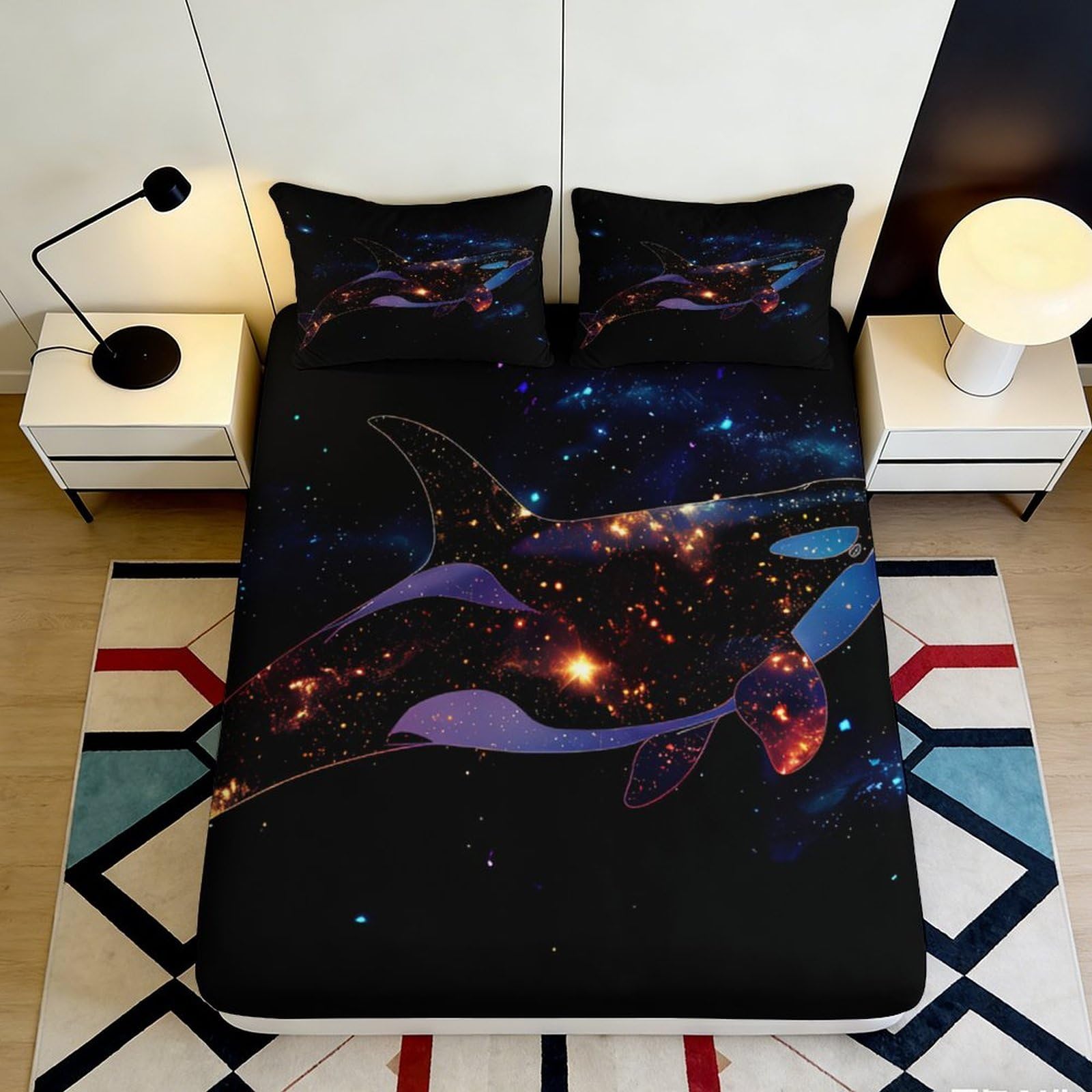 Uxinyoume Style-2 3D Printed Galaxy Starry Sky Fitted Sheet Microfiber Soft Breathable Cosmic Nebula Mattress Cover Bedroom Decor 90X200x25cm