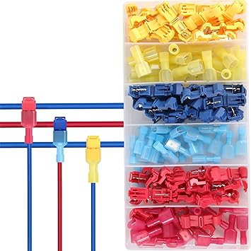 Terminals Kit Set, T-Tap Wire Connectors Self-Stripping Quick Splice Wire Terminals with Nylon Fully Insulated Male Spade Disconnect Kit with Storage Box, 360 Pcs/180 Pairs