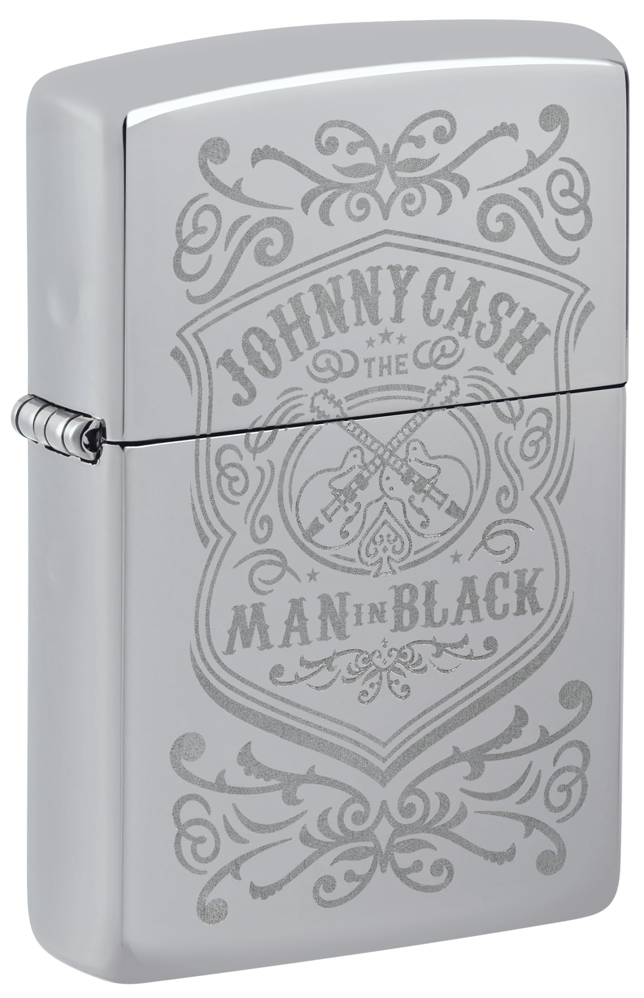 Zippo Sturmfeuerzeug Johnny Cash High Polish Chrome Nachfüllbar Windfestes Design Geschenkbox Made in USA