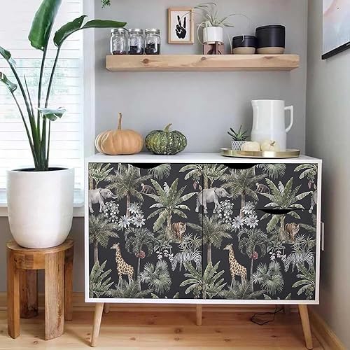 Miniatura 5 de MuralPeel Papel tapiz autoadhesivo con diseño de selva tropical, animales, plantas, hojas, tigre, autoadhesivo, extraíble, fácil de despegar en