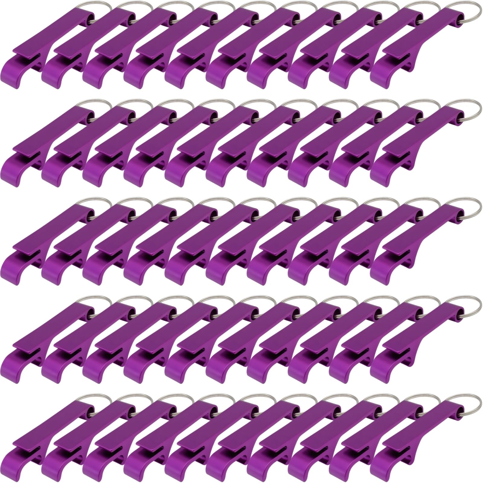 ZHANGBY 50 Pack Metal Bottle Opener Keychain Bulk, Portable Beer and Soda Opener (Purple)