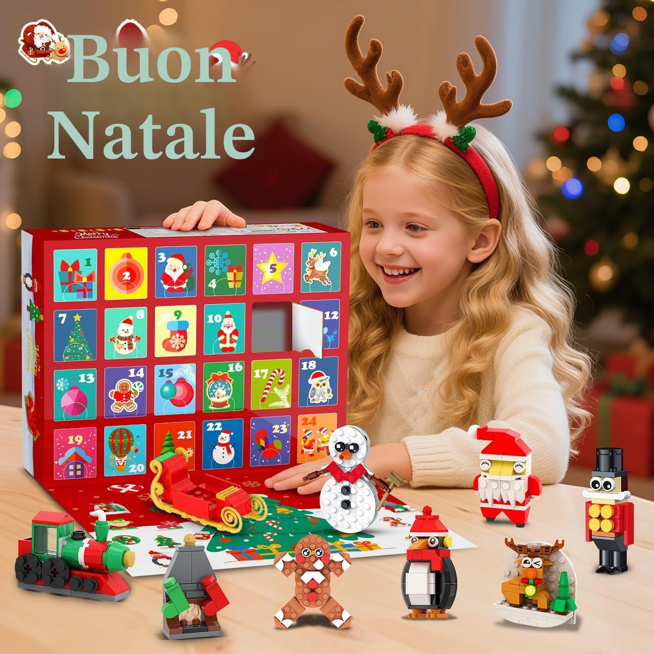 HOGOKIDS Calendario dell'Avvento 2025, decorazione natalizia con calamite per frigorifero, 24 giorni, conto alla rovescia, calamita Babbo Natale per frigorifero, decorazione natalizia, giocattolo